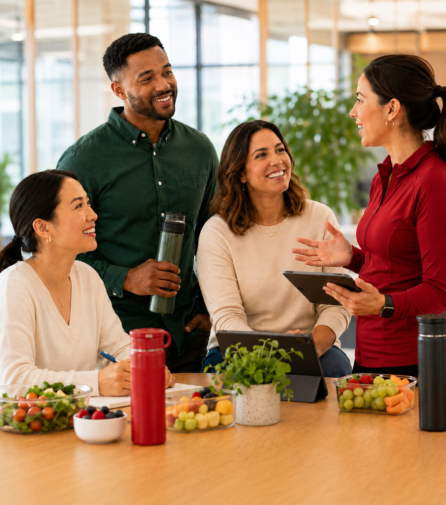 Corporate-Wellness-Program HR leader discussing Slim4Life Company Wellness with employees