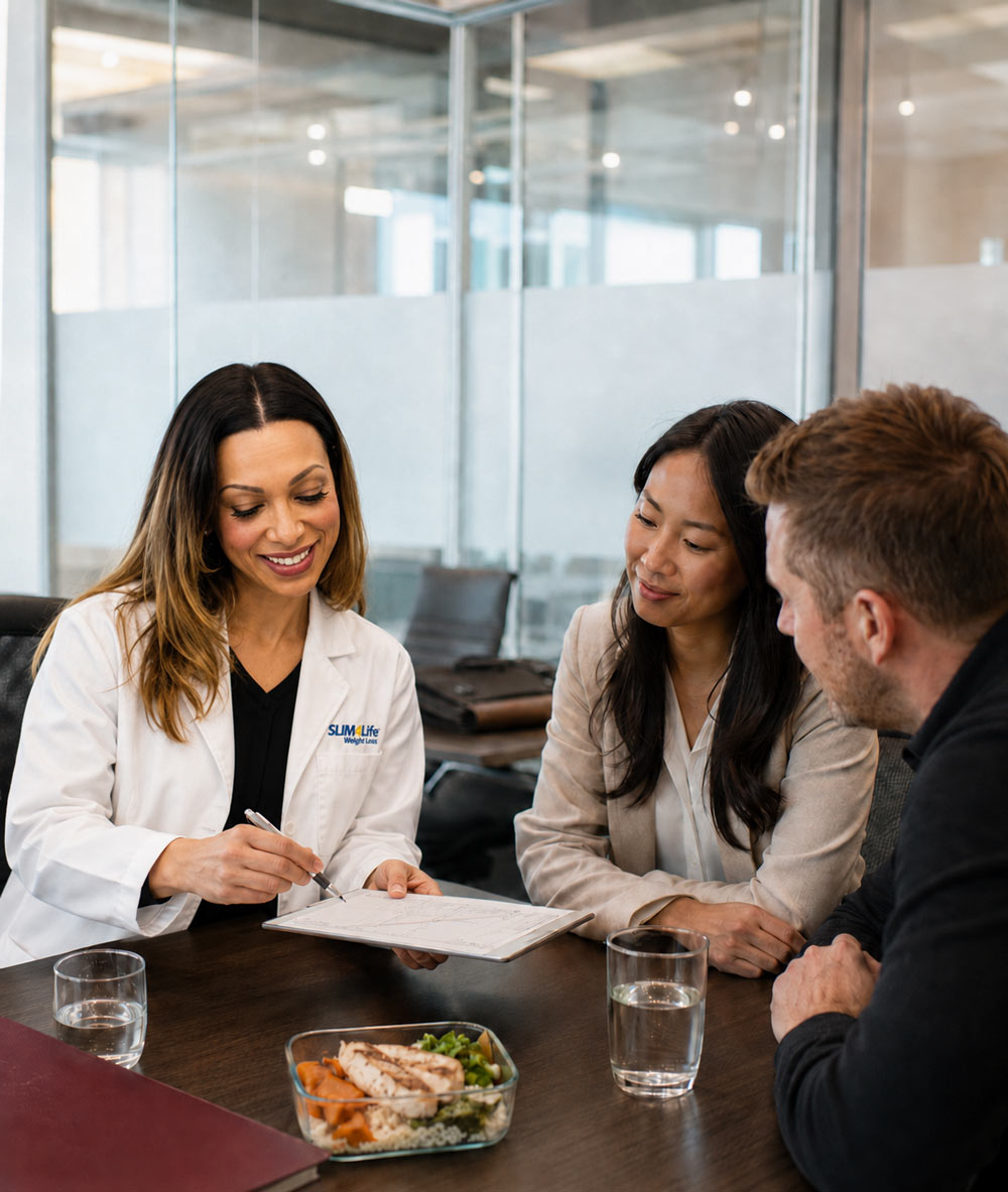 Nutrition-Guidance-and-Flexible-Program-1 Employee reviewing a personalized meal plan with a coach